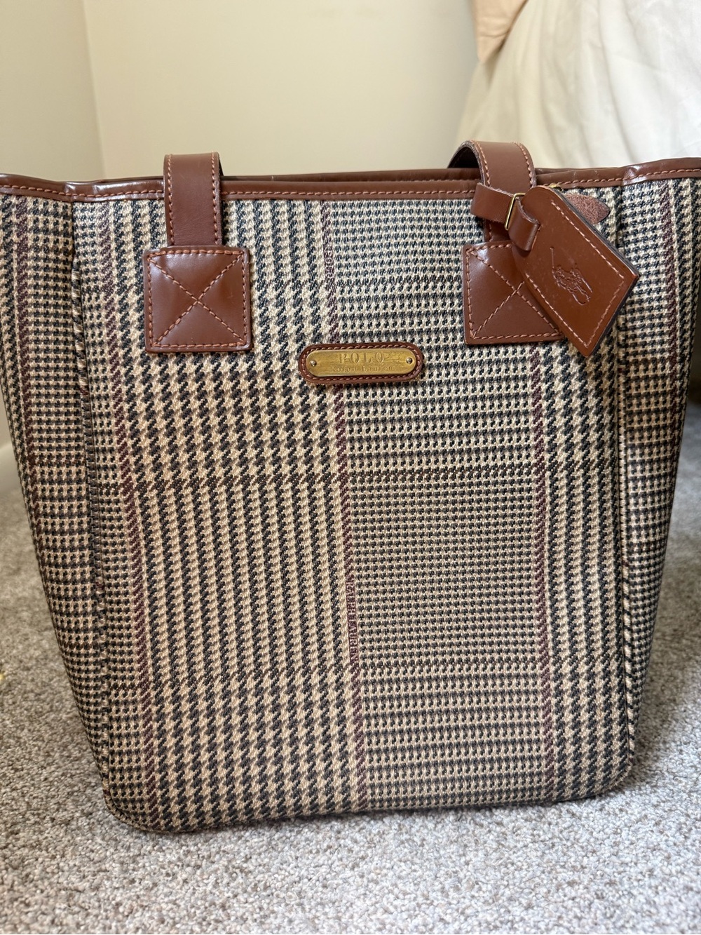 Polo by Ralph Lauren Brown Tweed Tote with Leather Trim